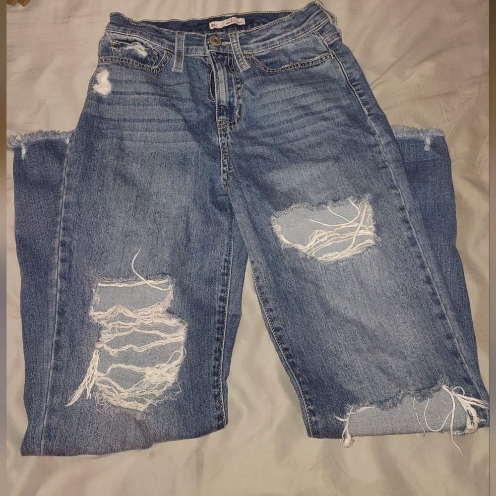 Ripped high rise mom jeans